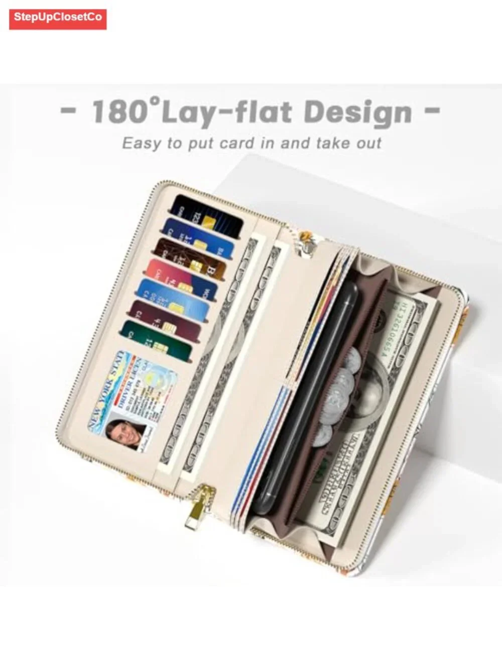 RFID Wristlet Wallet with 12 Card Slots, Phone Holder, PU Leather Clutch